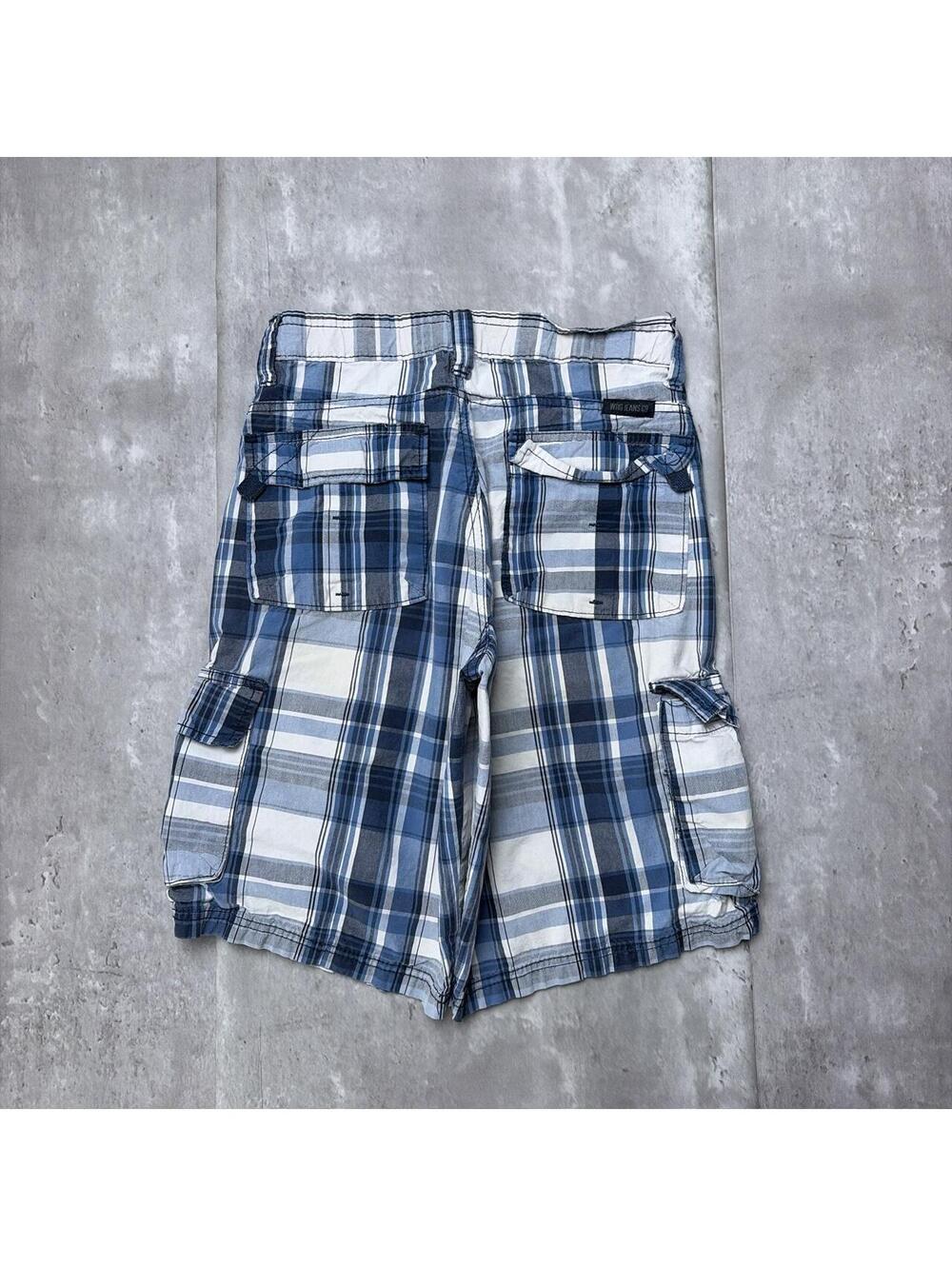 Y2K Blue Wrangler Grunge Plaid Baggy Cargo Skater Shorts